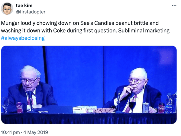 Berkshire Hathaway AGM 2024 Charlie Munger eating See's Candies